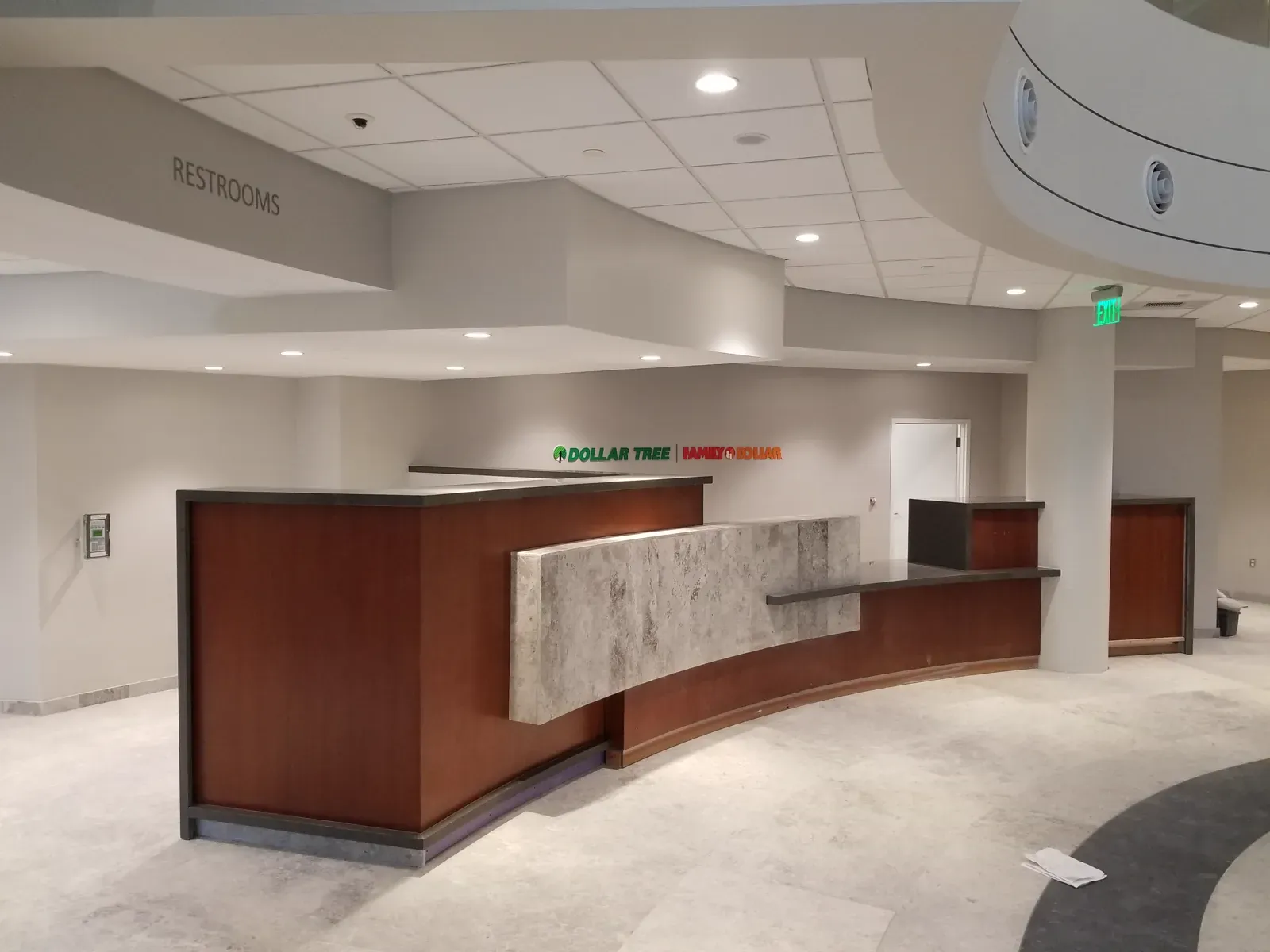 Stone reception desk at Dollar Tree headquarters