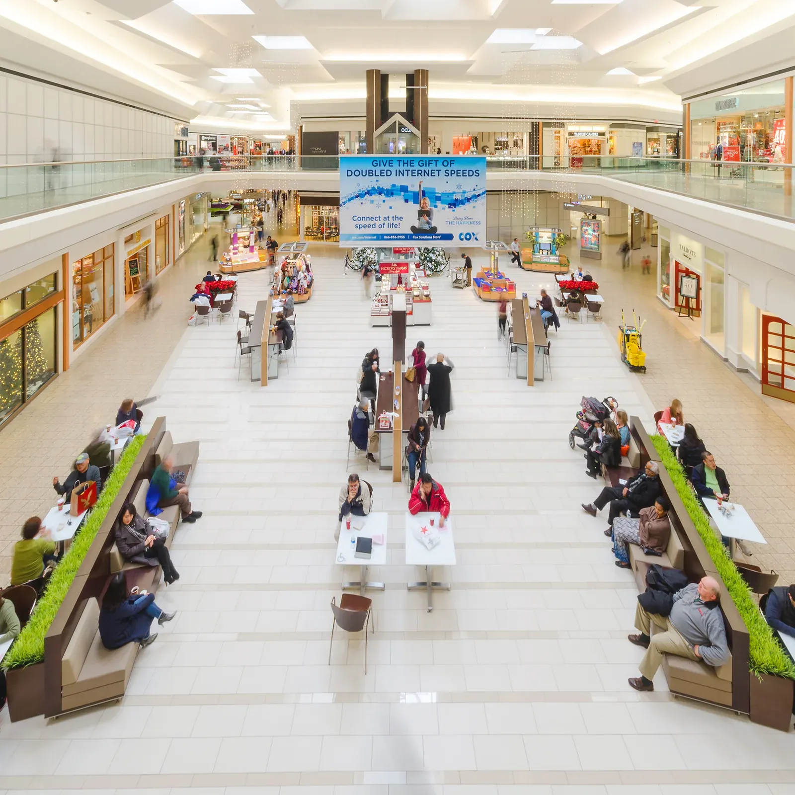 Completed stone and tile installation at Fair Oaks Mall Grand Court