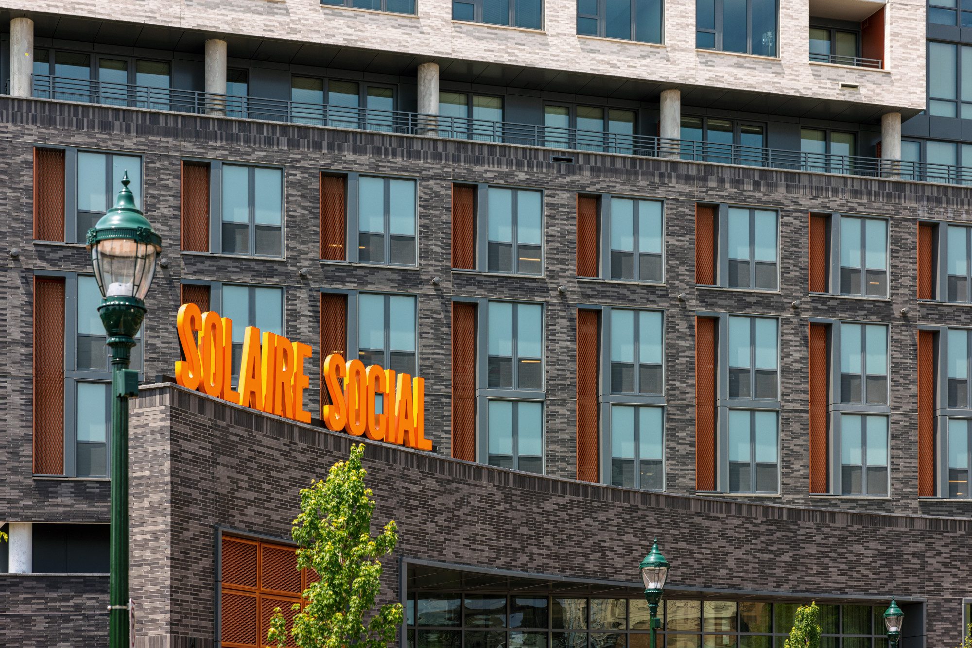 Solaire Social exterior at the Solaire 8200 Dixon development in Silver Spring, Maryland