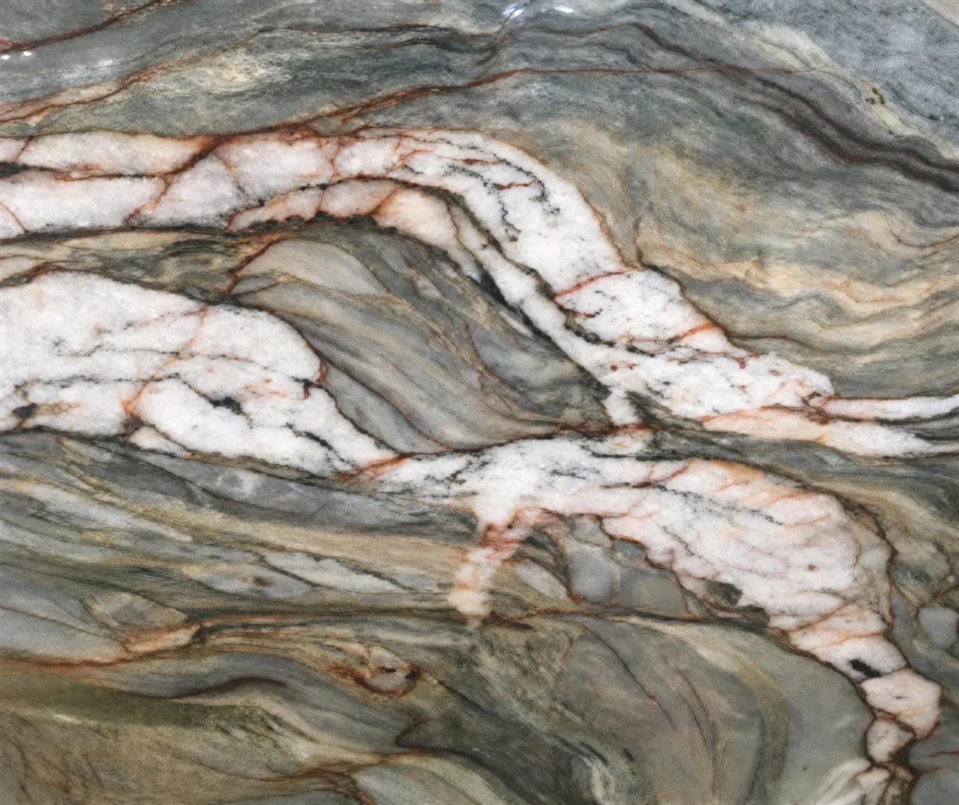 Fusion quartzite with dramatic natural movement