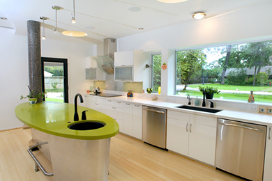 Modern kitchen with green kitchen island